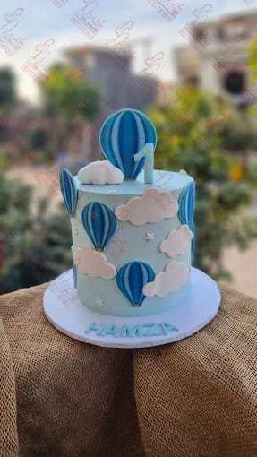 Light Blue Hot Air Balloon Baby Boy Cake Rawalpindi