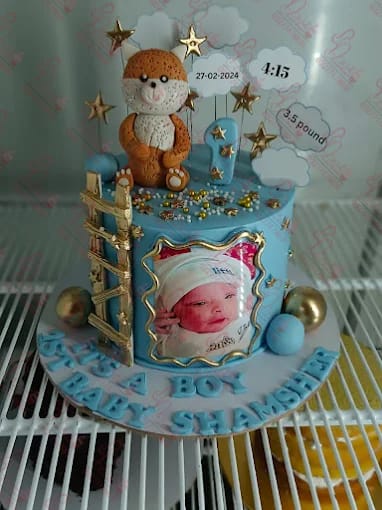 Teddy Bear Photo Frame Baby Boy Cake Rawalpindi
