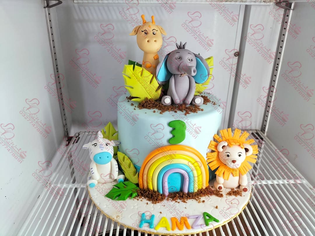 Jungle Rainbow Baby Boy Cake Rawalpindi
