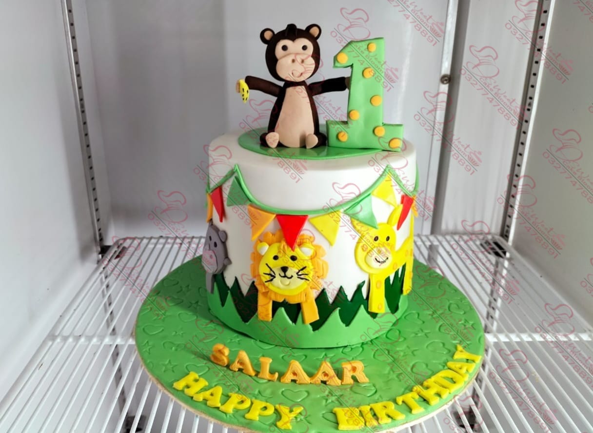 Jungle Theme First Birthday Customized Baby Boy Cake Rawalpindi