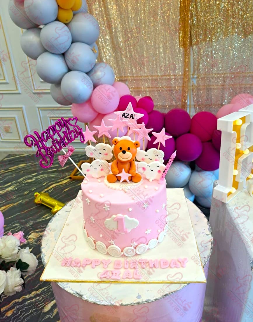 Pink Teddy Bear Customized Baby Boy Cake Rawalpindi