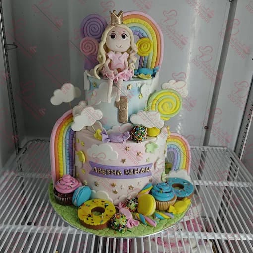 Doll Rainbow Theme Baby Girl Cake Faisalabad