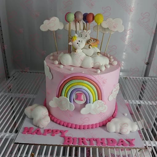 Rainbow Clouds and Unicorn Baby Girl Cake Faisalabad