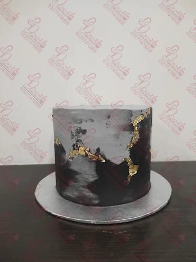 Black White Gold Leaf Buttercream Happy Birthday Cake Islamabad