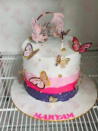 Pink White Gradient Butterfly Happy Birthday Cake Islamabad