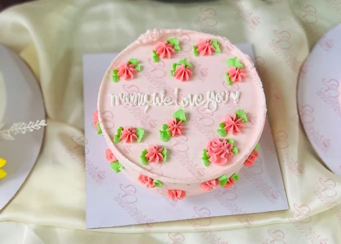 Pink Green Buttercream Floral Happy Birthday Cake Islamabad
