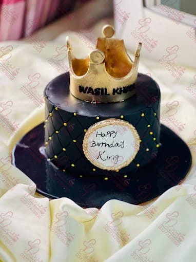 Black and Gold Crown Happy Birthday Cake I-8 Islamabad
