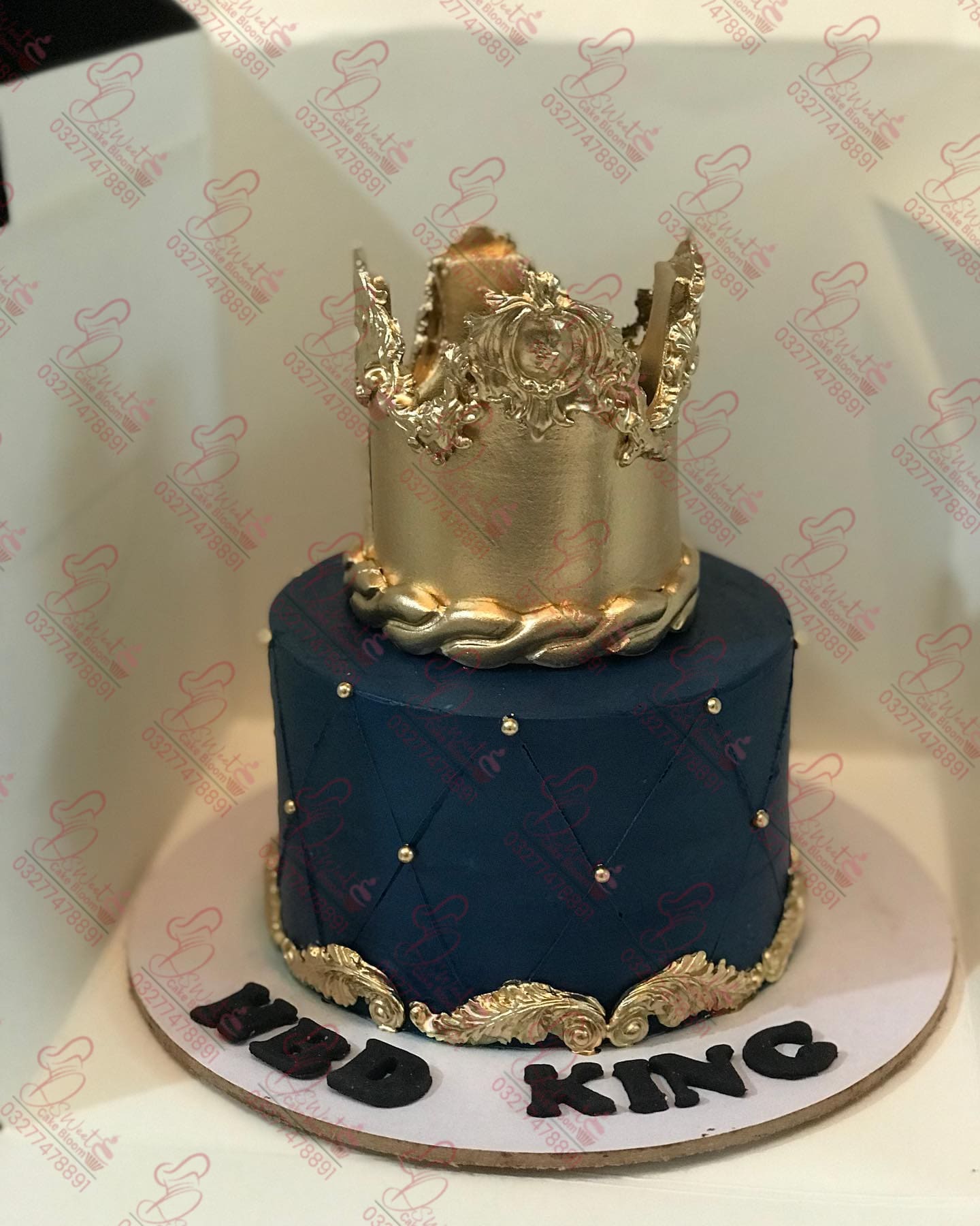 Navy Blue Gold Royal Crown Birthday Cake Rawalpindi