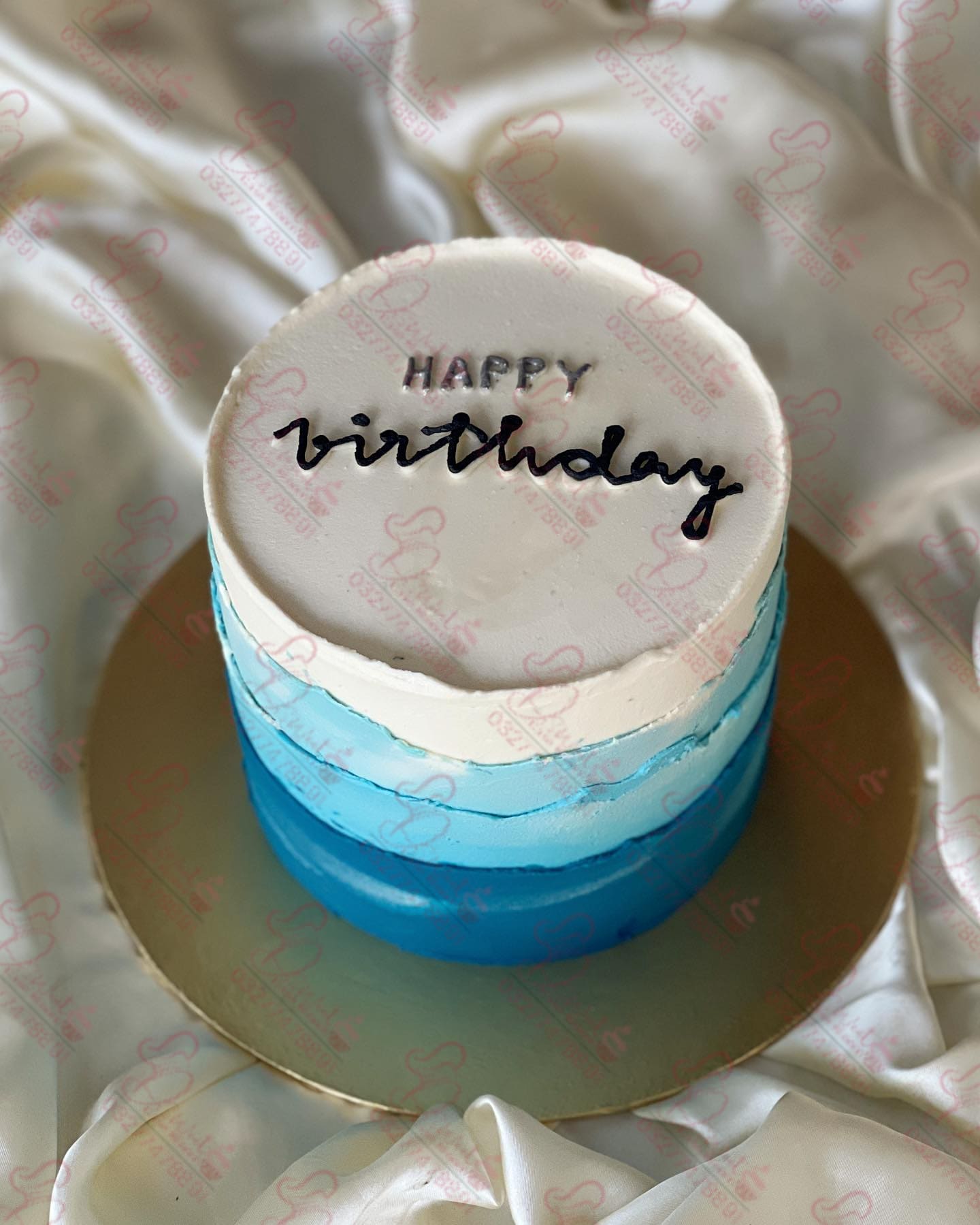 Single Tier Blue White Ombre Birthday Cake Rawalpindi