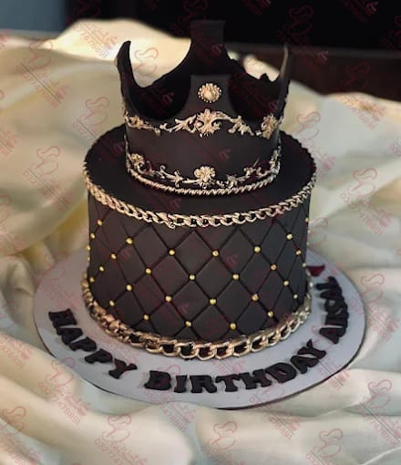 Black Gold Crown Fondant Cake Rawalpindi