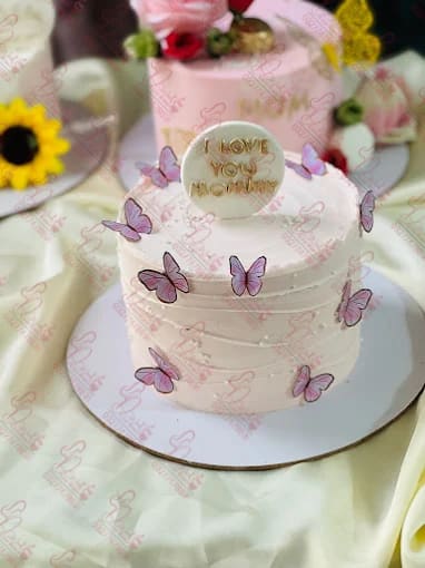 White Cake with Pink Butterflies Bridal Shower Cake Rawalpindi