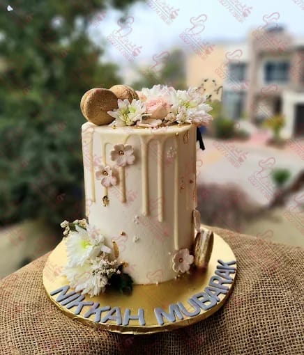 White Drip Nikkah Mubarak Bridal Shower Cake Rawalpindi