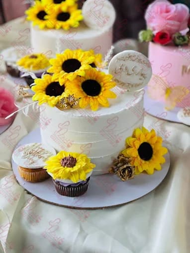 Sunflower Theme Cake with Cupcakes Rawalpindi