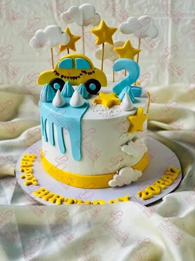 Blue White Car Theme Birthday Cake Rawalpindi