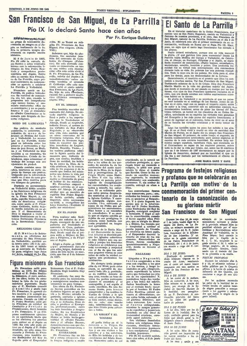 Recorte de prensa del Primer Centenario de la Canonización