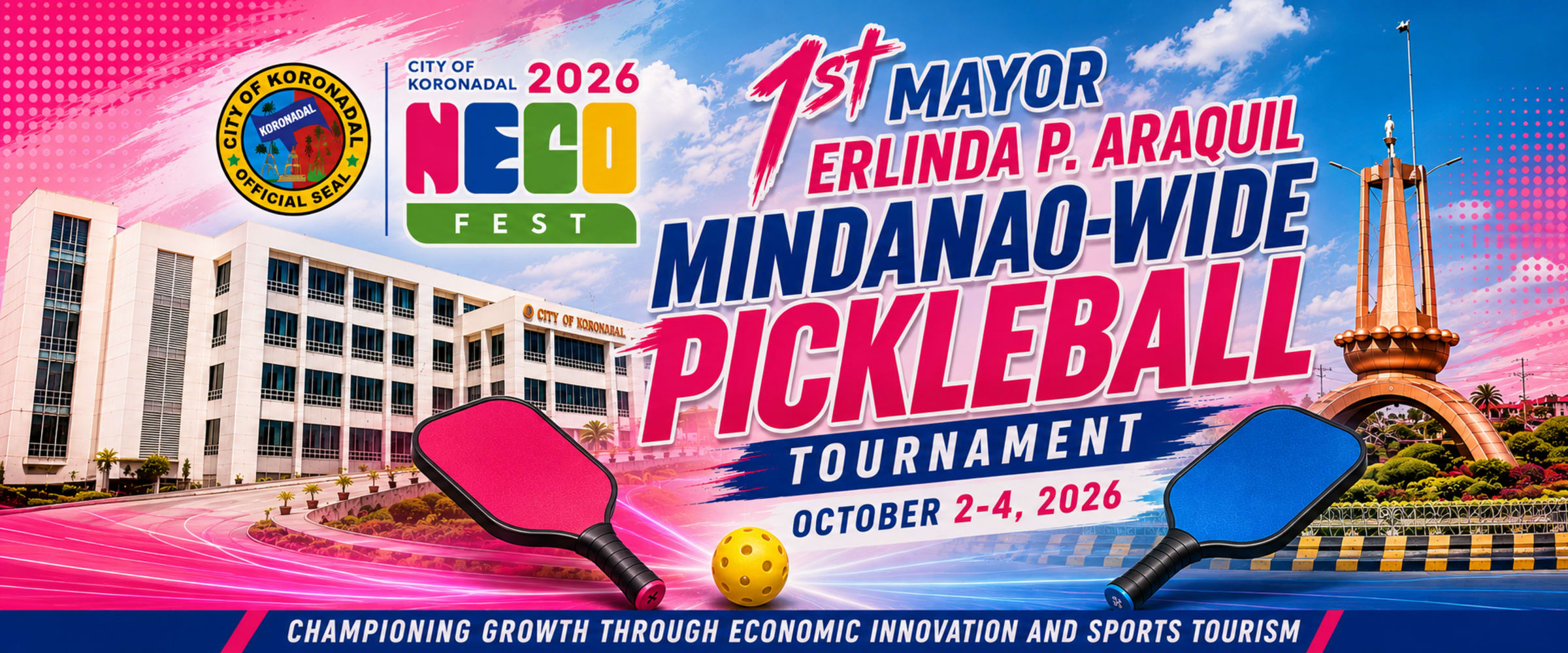 1st Mayor Erlinda P. Araquil Mindanao-wide Pickleball Tournament poster