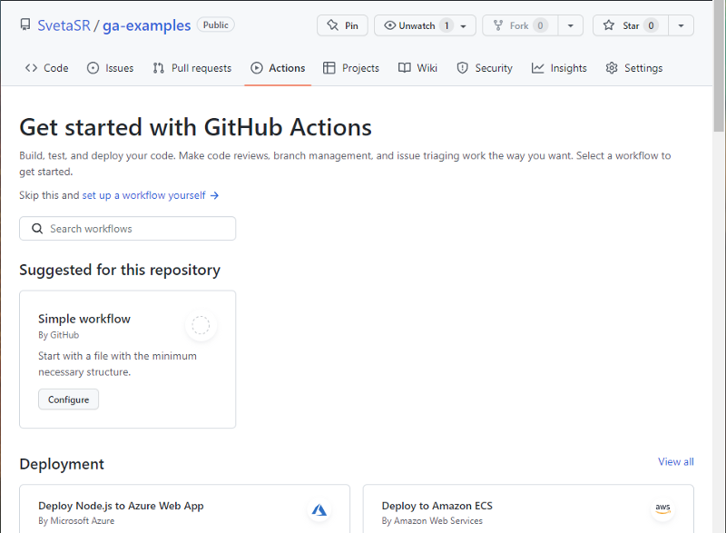 getting started with github actions