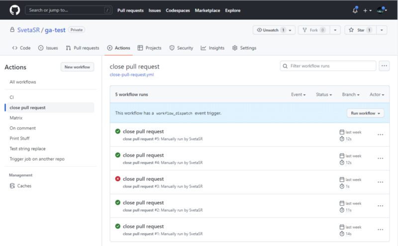 github actions manage page