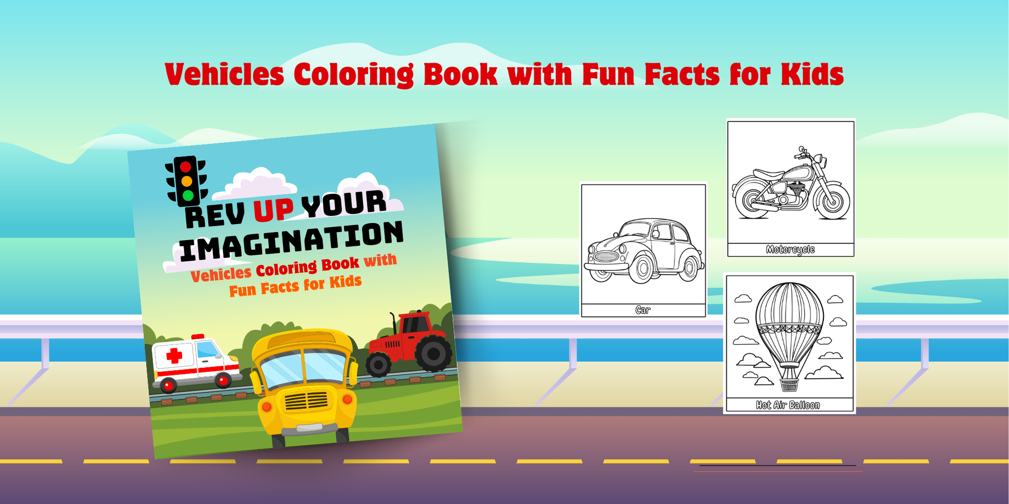Vehicles Coloring Book Banner