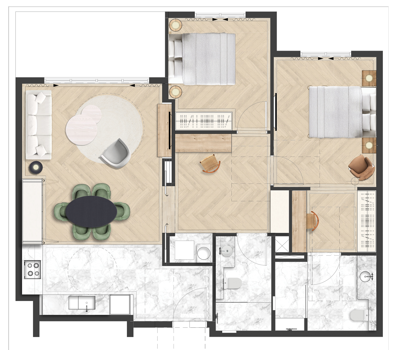 Architectural 2 bedroom floor plan