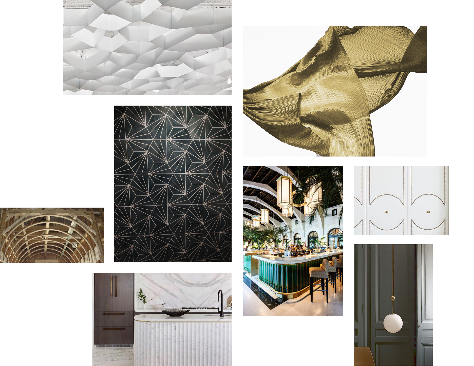 Collage of concepts that inspired DACCA Architecture's design of Club Marconi's function rooms.