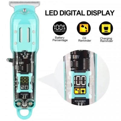 Rechargeable Transparent Body Led Display Professional Hair Clipper