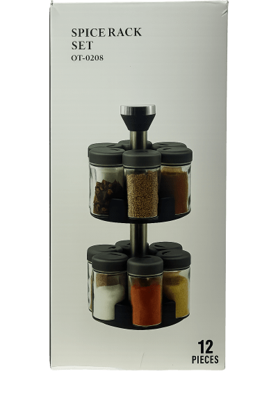 Premium 12-Piece Rotating Spice Rack Set – Modern Kitchen Organizer