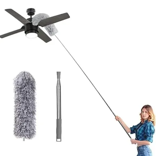 Flexible Fan Cleaning Duster with Long Rod – Extendable Dusting Mop for High & Hard-to-Reach Areas