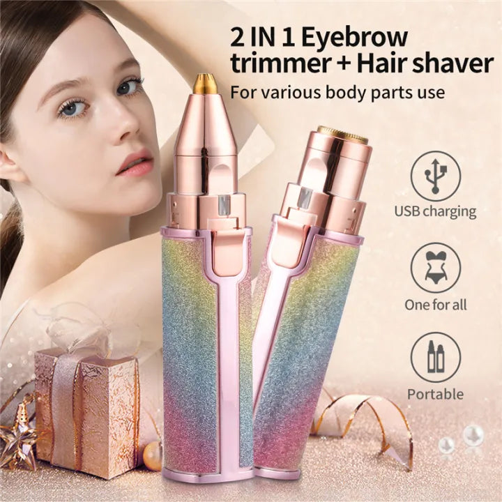 2-in-1 Rechargeable Eyebrow Trimmer & Painless Facial Hair Remover for Women – Portable Electric Epilator with Precision Head 2