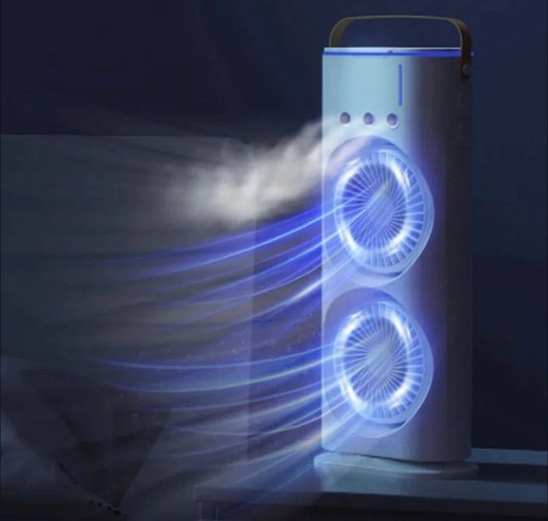 Rechargeable Rotating Spray Fan Automatic Rotating Dual Double Spray Mist Fan with Lightening Effects 5