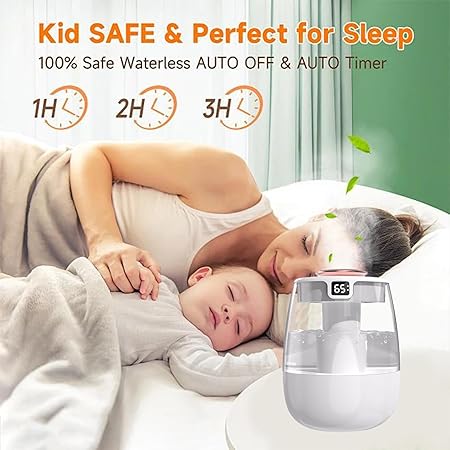 J 10 - Air Humidifiers for Bedroom, Home & Plants, 2L Cool Mist Humidifiers, Quiet Top Fill Air Humidifier, Desk Humidifiers with Humidity Display 4