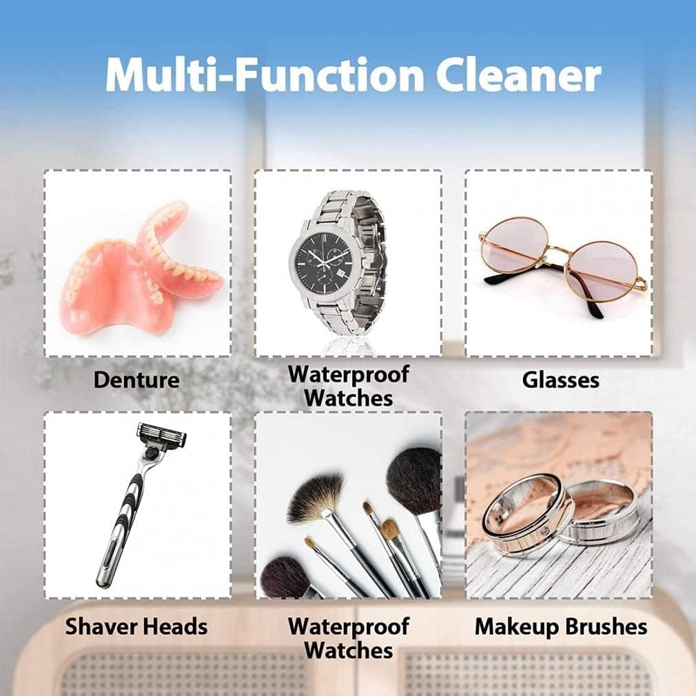 Ultrasonic Jewelry Cleaner,Portable Professional Household Ultrasonic Cleaning Machine Ultrasonic Cleaner Machine for Jewelry Ring Necklaces Eyeglass Watches Razors Makeup Brush Dentures 5