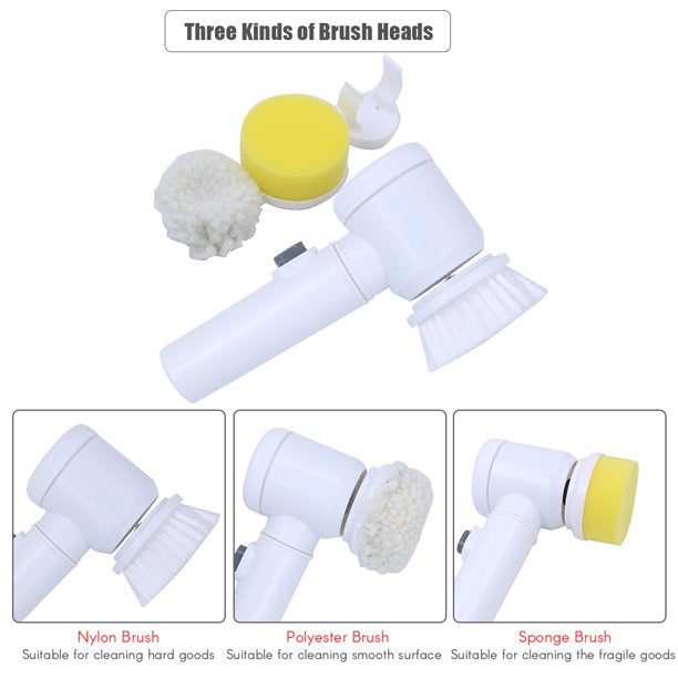 5 in 1 Magic Brush Electric Magic Brush Multifunctional Magic Brush with 5 Brush Heads Charging Cord for Home, Kitchen Tiles, Carpet Sink Wash Basin Bath Shower 5