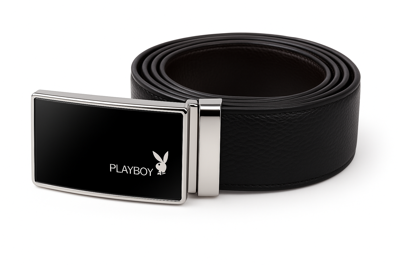 Elegant Playboy Black Leather Belt with Premium Gloss Buckle 2