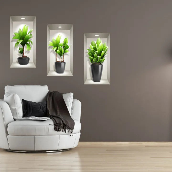 Pack of 3 3D Exotic Long Plants Wall Sticker 2