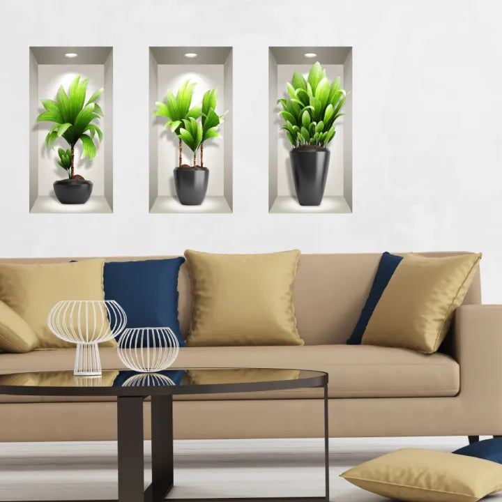 Pack of 3 3D Exotic Long Plants Wall Sticker 3