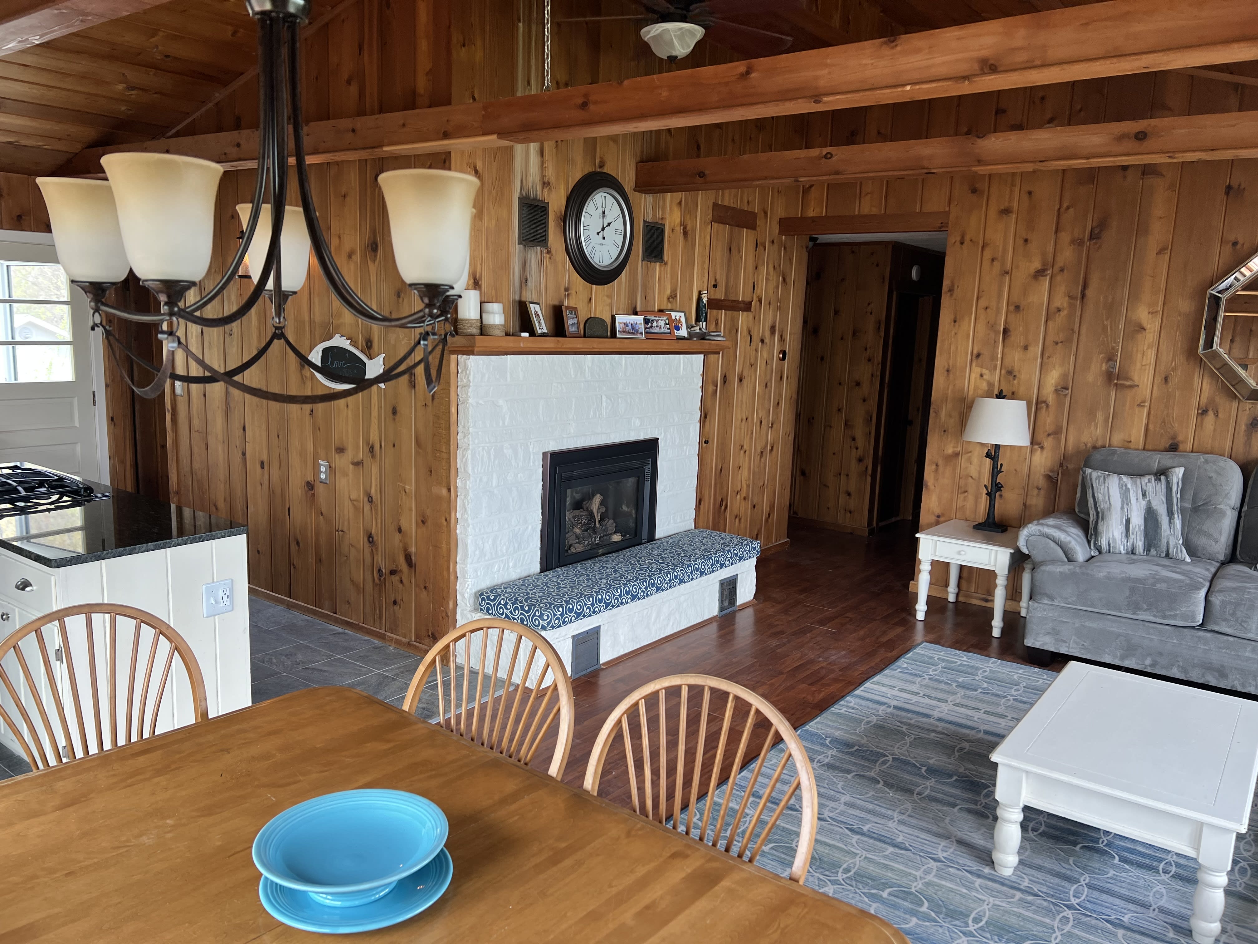 Dining area and fireplace