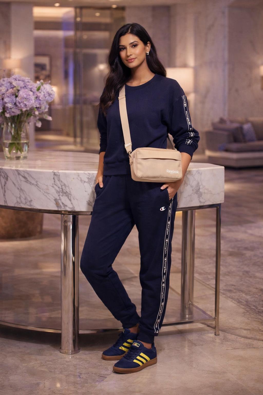 Maya Voss styles Champion Legacy American Jogger Sweatpants Trousers - Navy | Size: 3XL