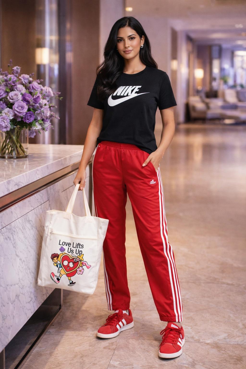 Maya Voss styles Nike Sportswear Essential Icon Futura T-shirt - Black