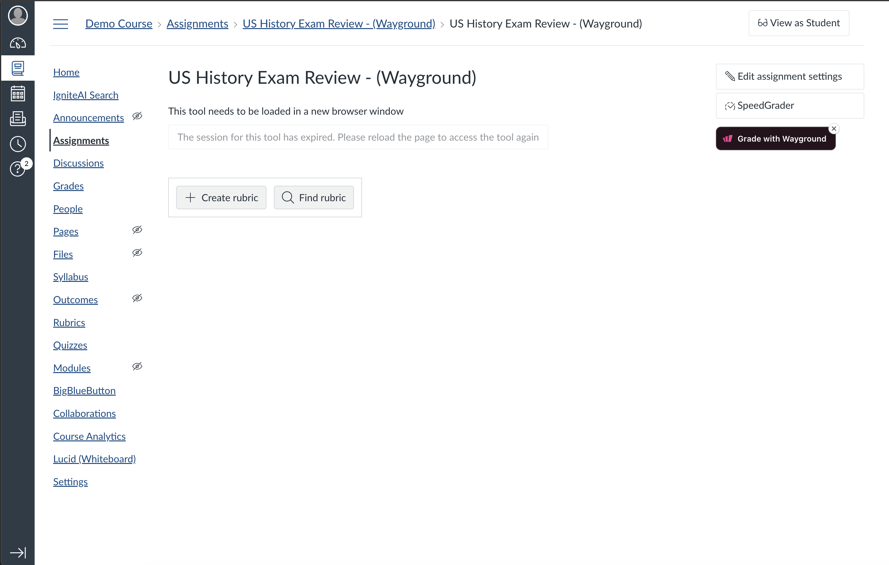 Canvas assignment page with the Grade with Wayground button in the right sidebar