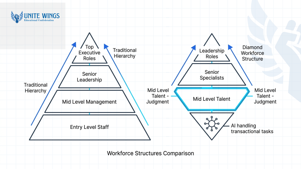 Comparison of workforce Pyramid structure versus Diamond structure in 2026