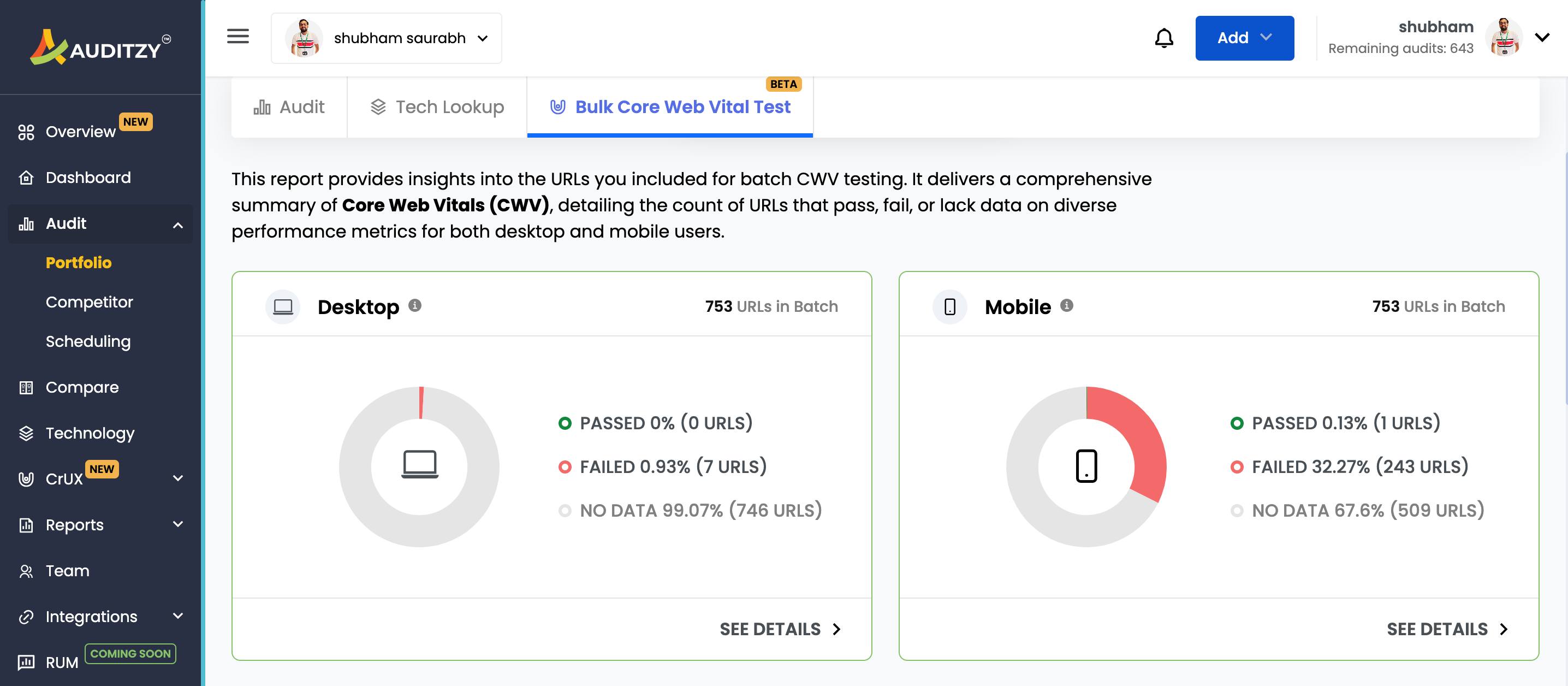 Bulk-Core-Web-Vitals-Test-Auditzy-Dashboard