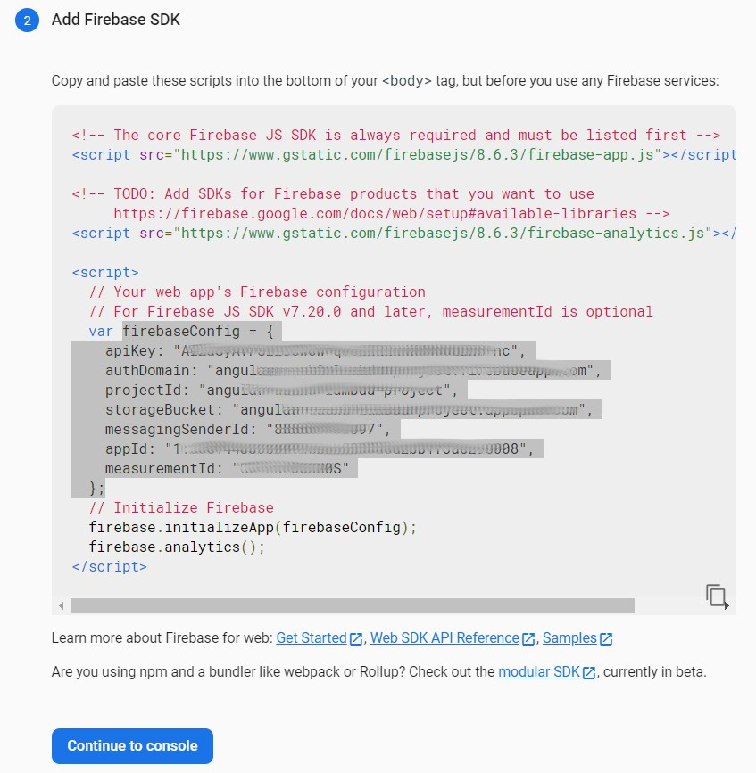 Firebase api config ><