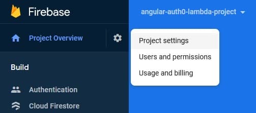 Firebase Project Settings ><