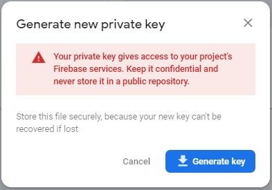 Firebase Generate Private Key Warning ><