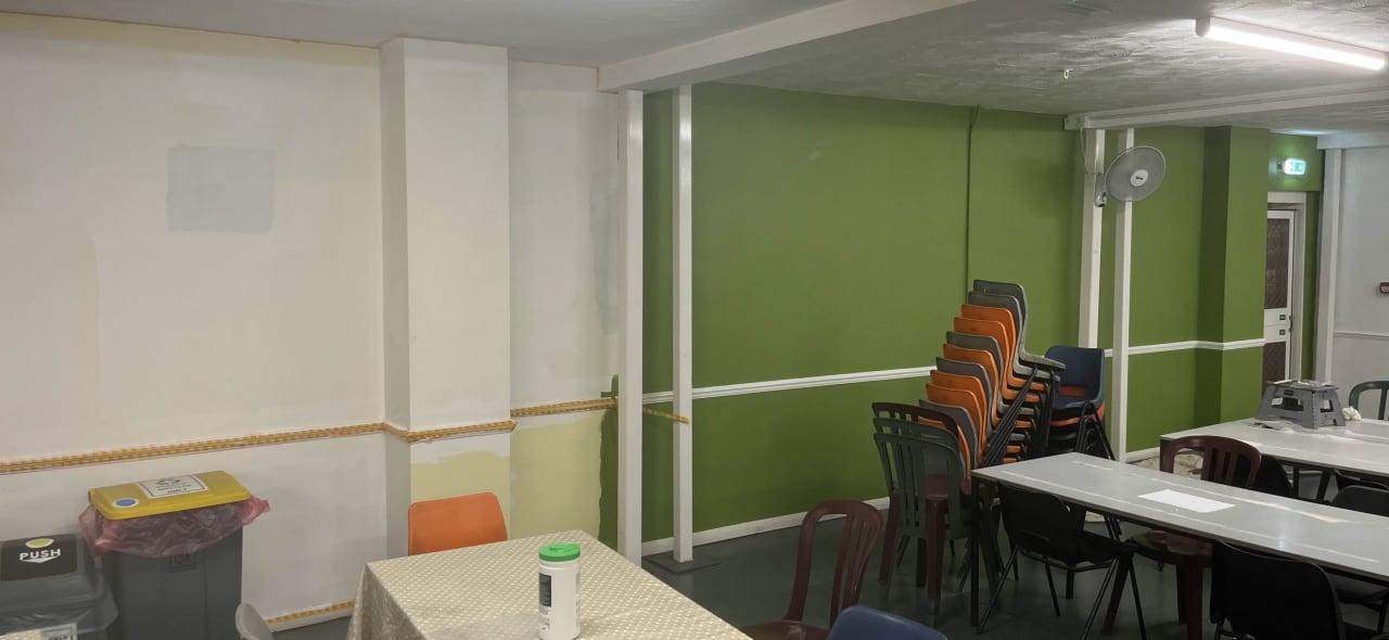 Redecorated work canteen after completion.