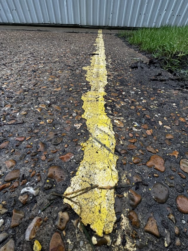 Yard surface prepared ahead of application.