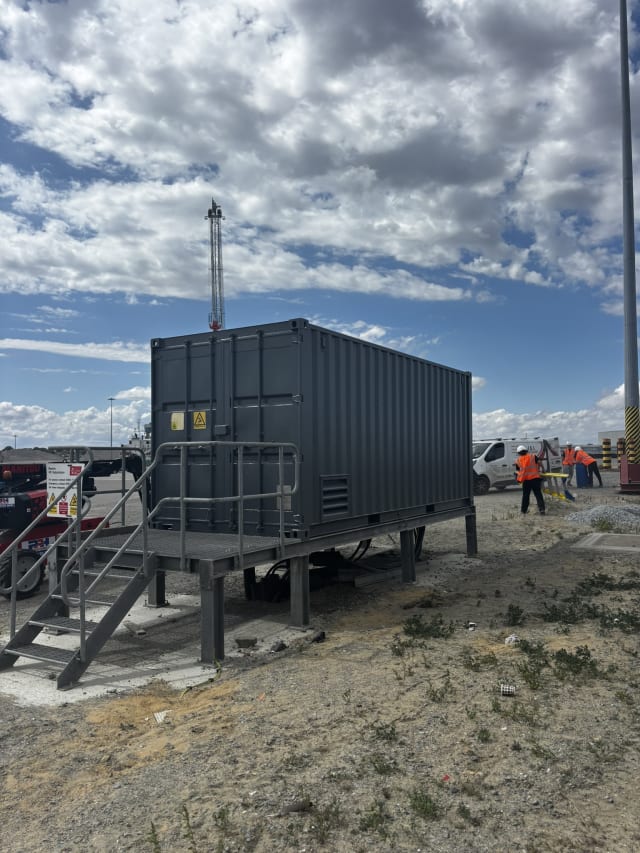 Wide view of the refurbished substation container.
