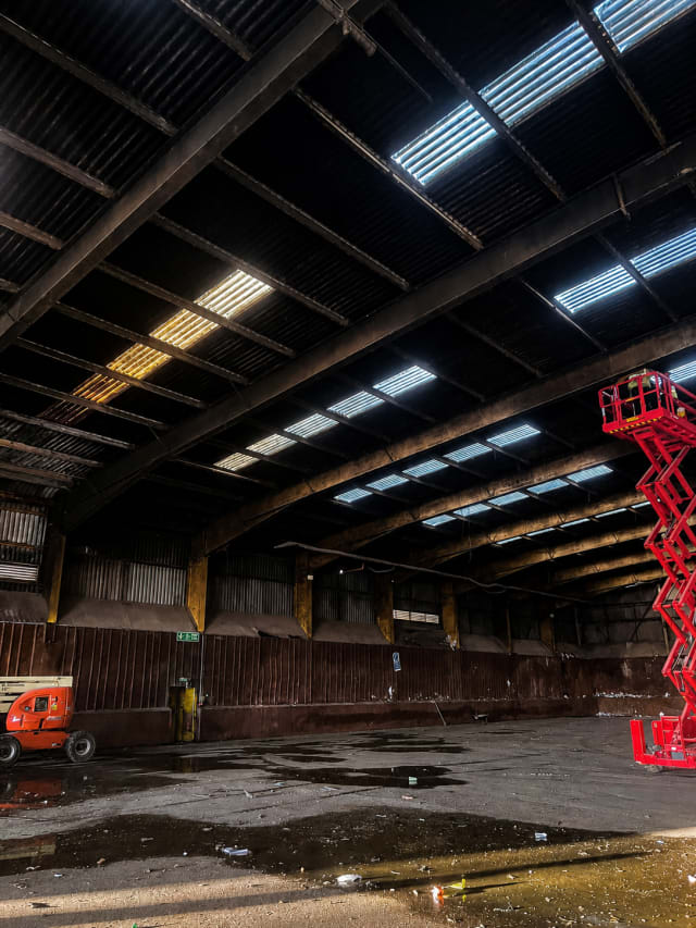 Existing steel beams before washing and coating.