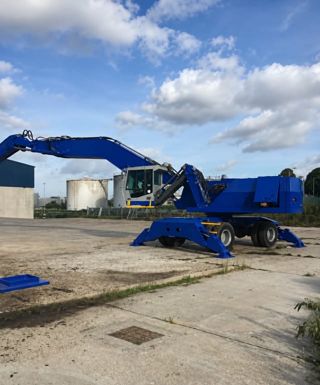 Crane after preparation, priming and top coating.